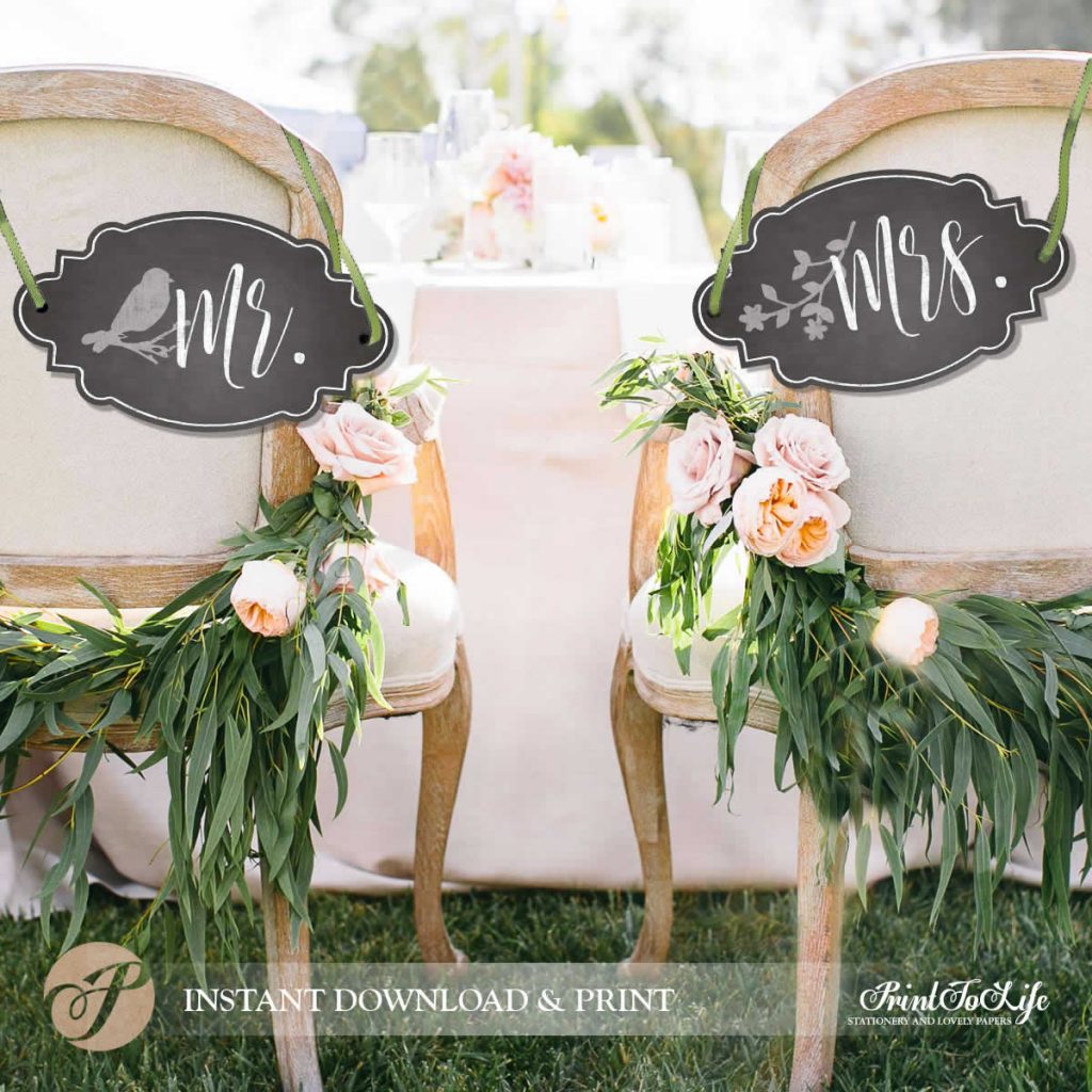 Mr and Mrs Chair Signs, Wedding Chair Signs Template, Printable ...