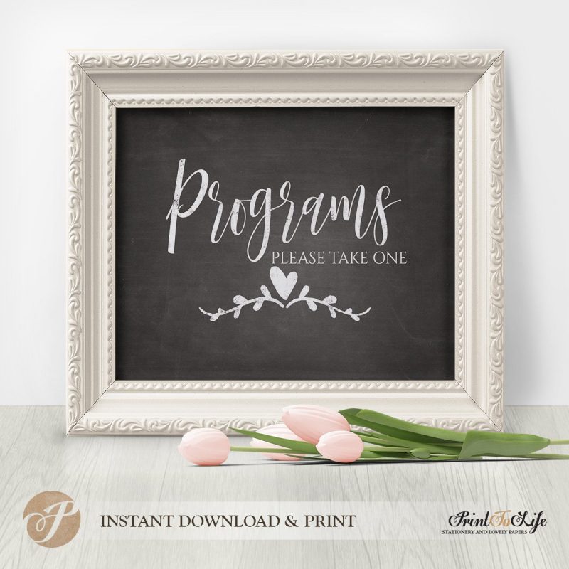 Programme Table Signages Wedding Programs Sign, Table Sign, Printable Chalkboard Template ...