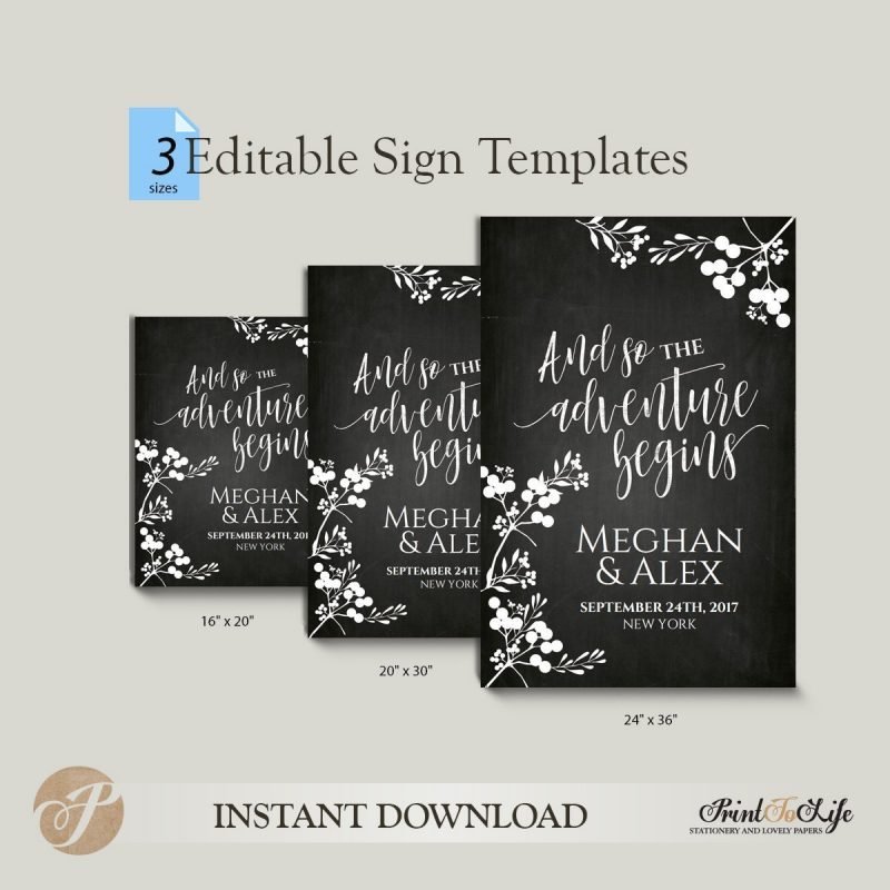 Wedding Welcome Sign, And so the adventure begins, Printable Chalkboard ...