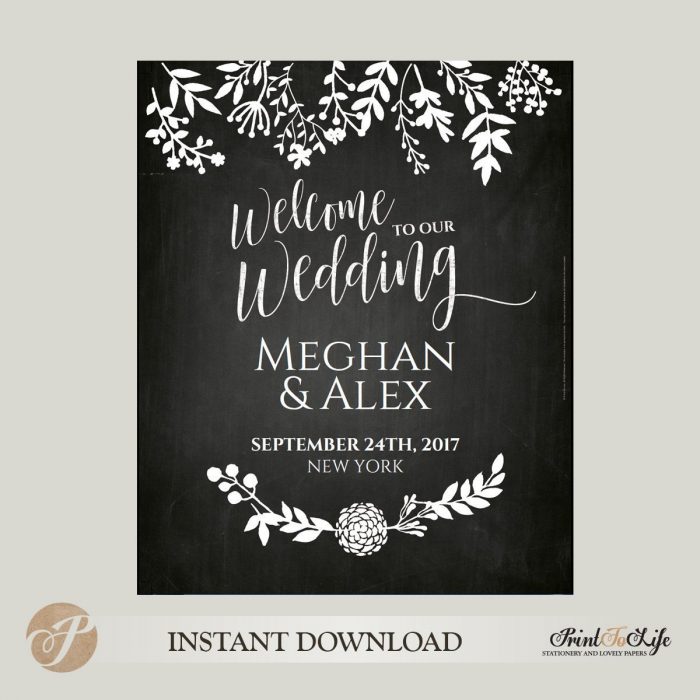 Welcome Wedding Sign, Welcome to our Wedding, Printable Chalkboard Template 1
