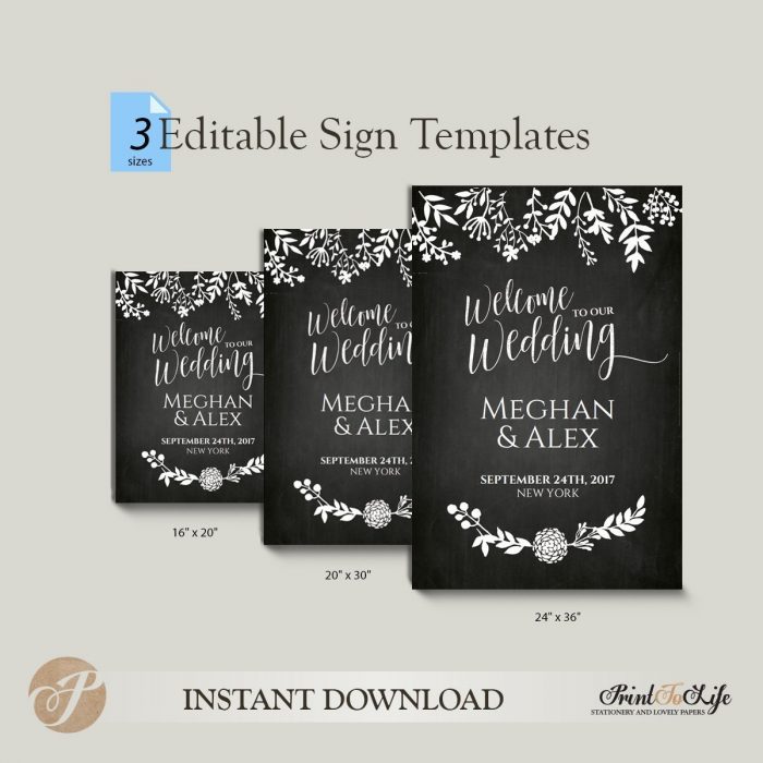 Welcome Wedding Sign, Welcome to our Wedding, Printable Chalkboard Template 2