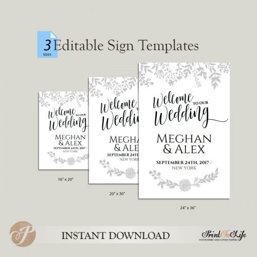 Welcome Wedding Sign, Printable Welcome Sign, Editable PDF Template, 3 ...