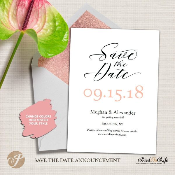 Save the Date Card, Wedding Card Template, Modern calligraphy #MrAndMrs 1