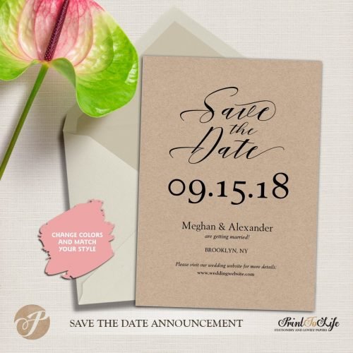 Save the Date Card, Wedding Card Template, Modern calligraphy #MrAndMrs ...