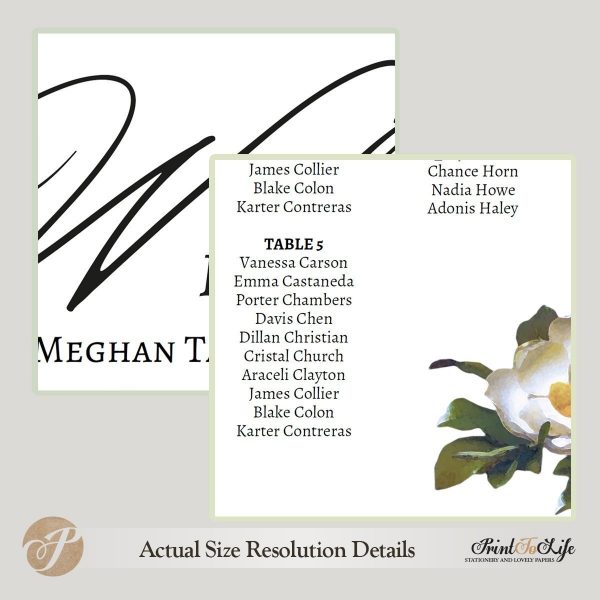 Printable Wedding Seating Chart, Magnolia Seating Chart Template 