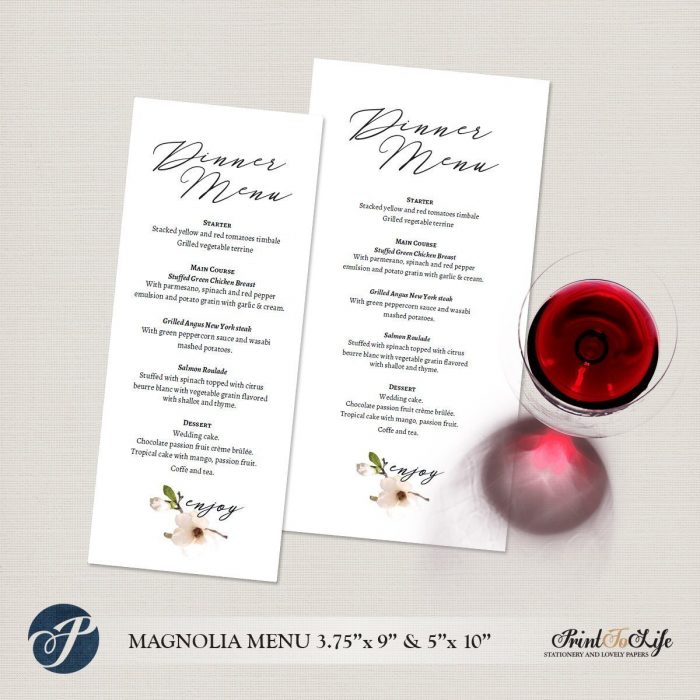 Wedding Menu Cards, Dinner Menu, Printable Wedding Menu Cards, #Magnolia Collection 1