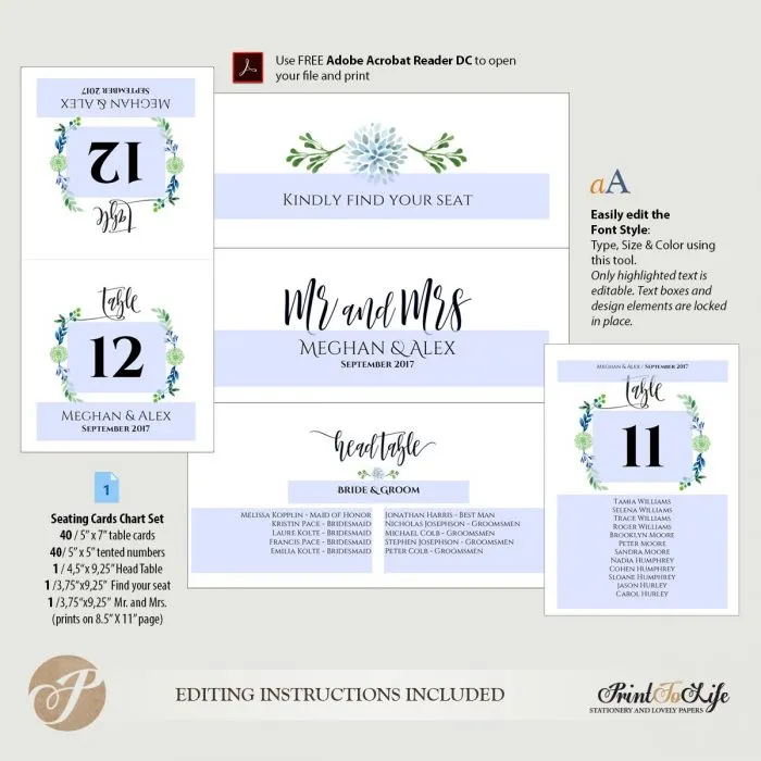 Seating cards chart, wedding seating plan and table numbers, #Greenery Collection - Image 6