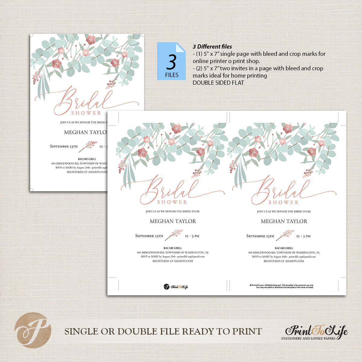 Bridal Shower Invitation, Floral Style with Rose Gold details, Couples Shower Invite with Picture. - Image 4