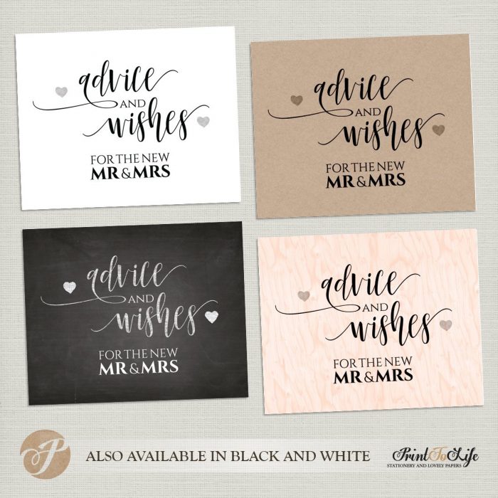 Wedding Wishes Sign, Advice and Wishes, Guest Book Sign, Modern Calligraphy Style. 1