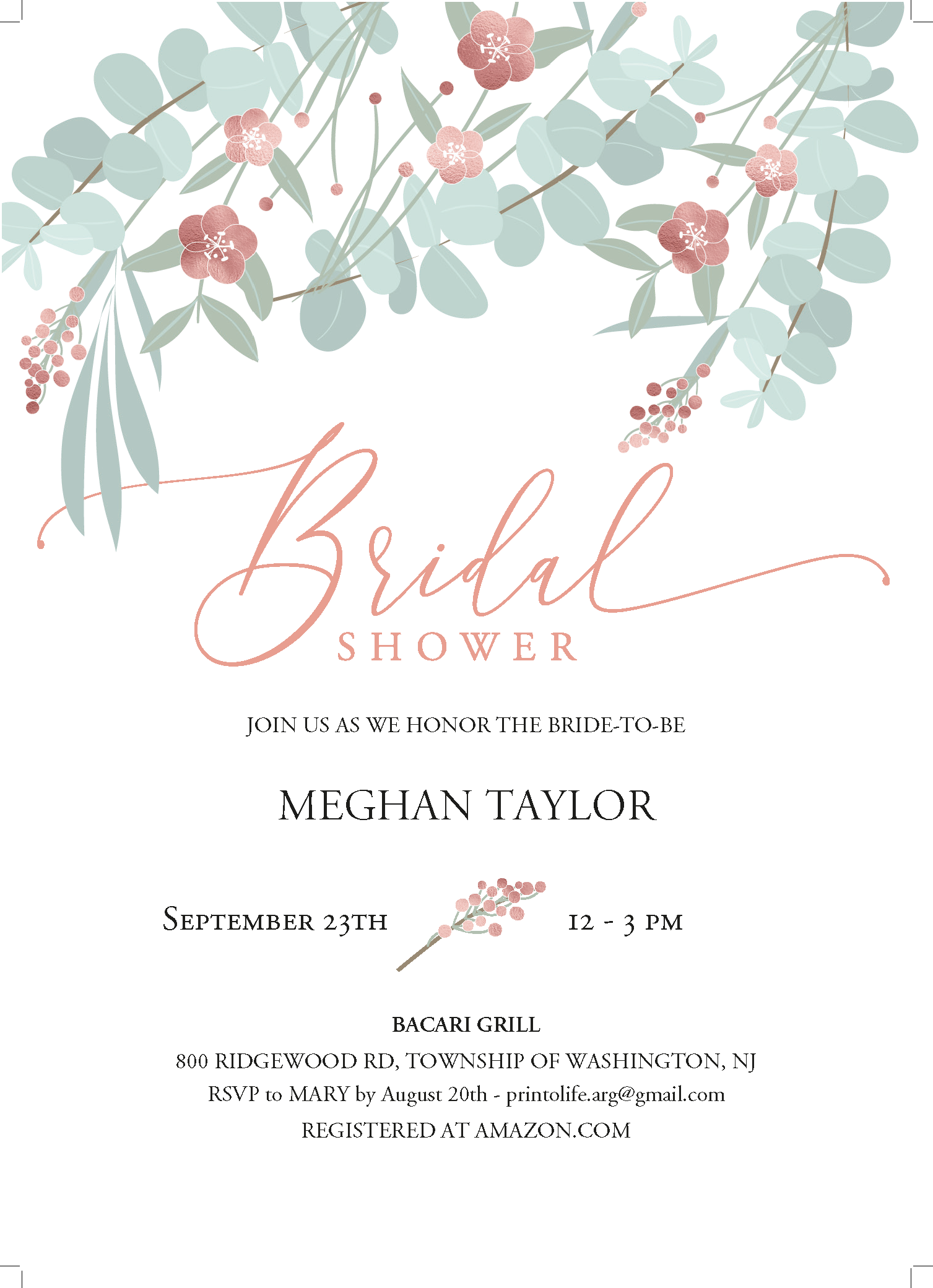 Bridal Shower Invitation, Floral Style with Rose Gold details, Couples Shower Invite with Picture. - Image 2