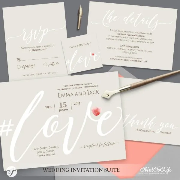 Love Wedding Invitation Neutral Beige by Printolife