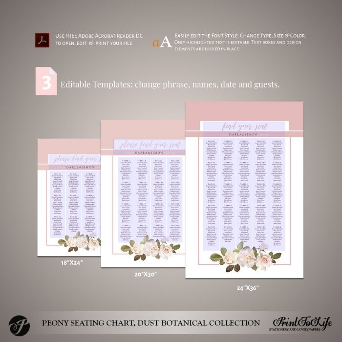 Peony Seating Chart by Printolife