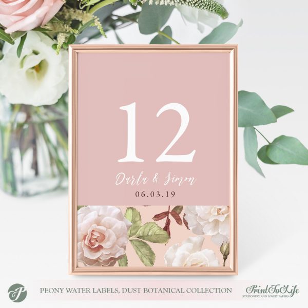 Peony Wedding Table Numbers by Printolife