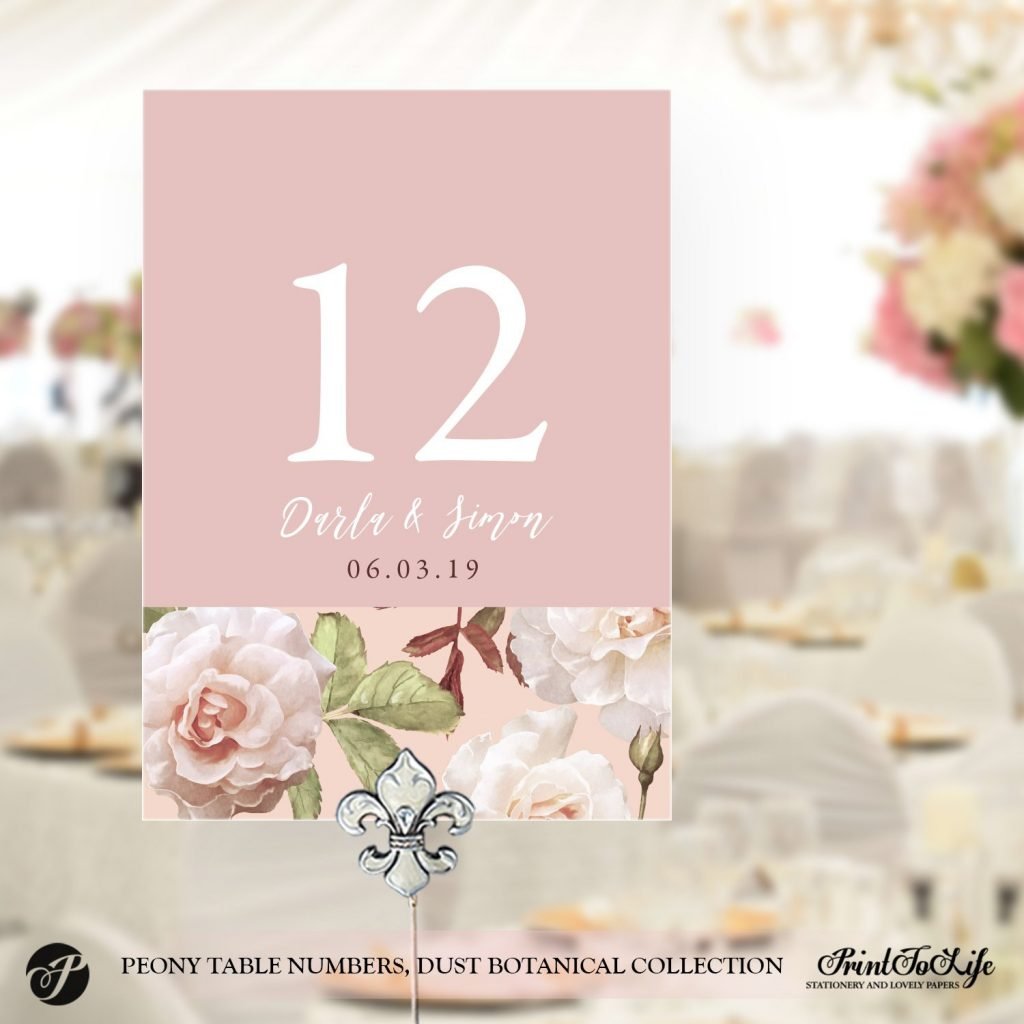 Peony Wedding Table Numbers #Dusty Pink Botanical Collection - by ...