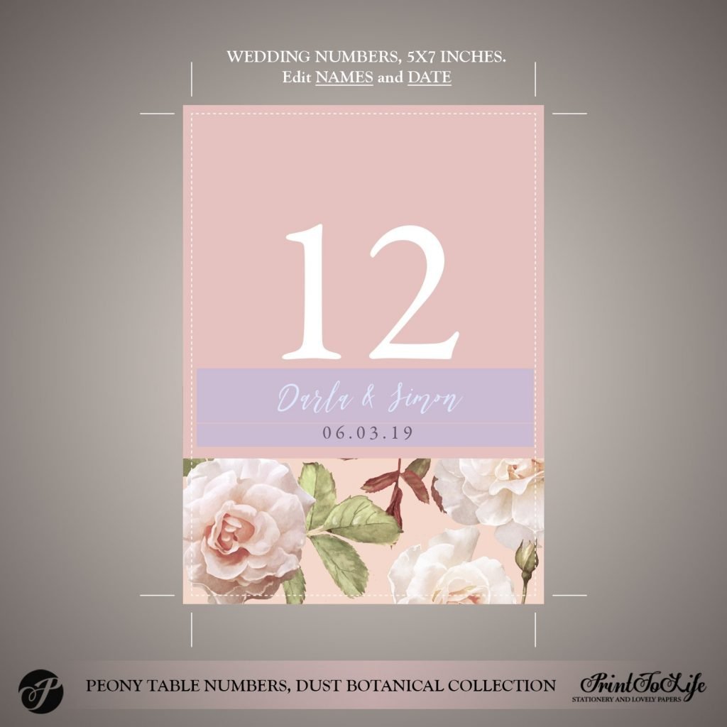 Peony Wedding Table Numbers #dusty Pink Botanical Collection - By 