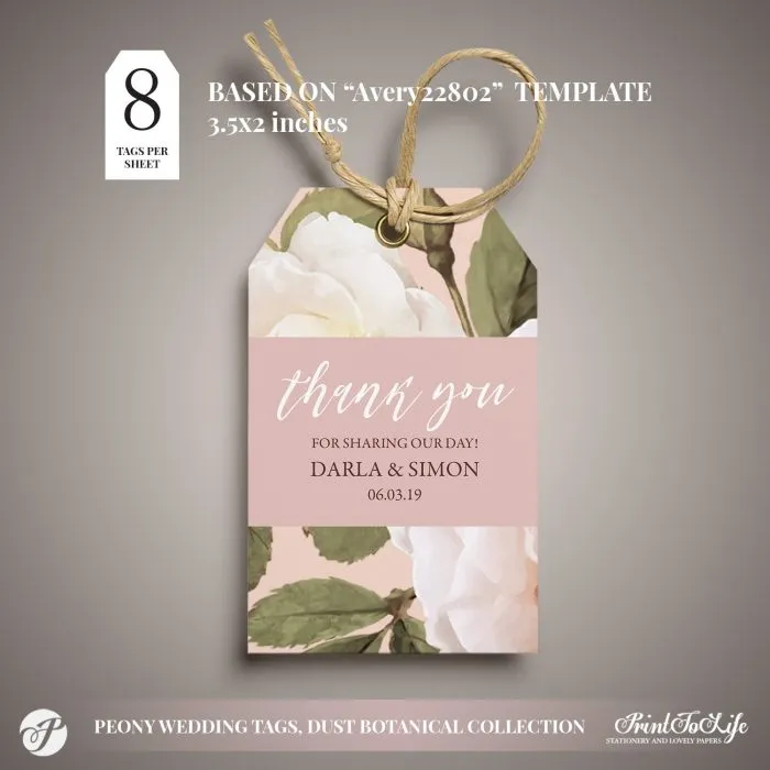 peony wedding favor tags by Printolife