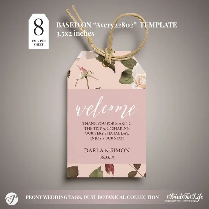 Peony Wedding Tags Template by Printolife