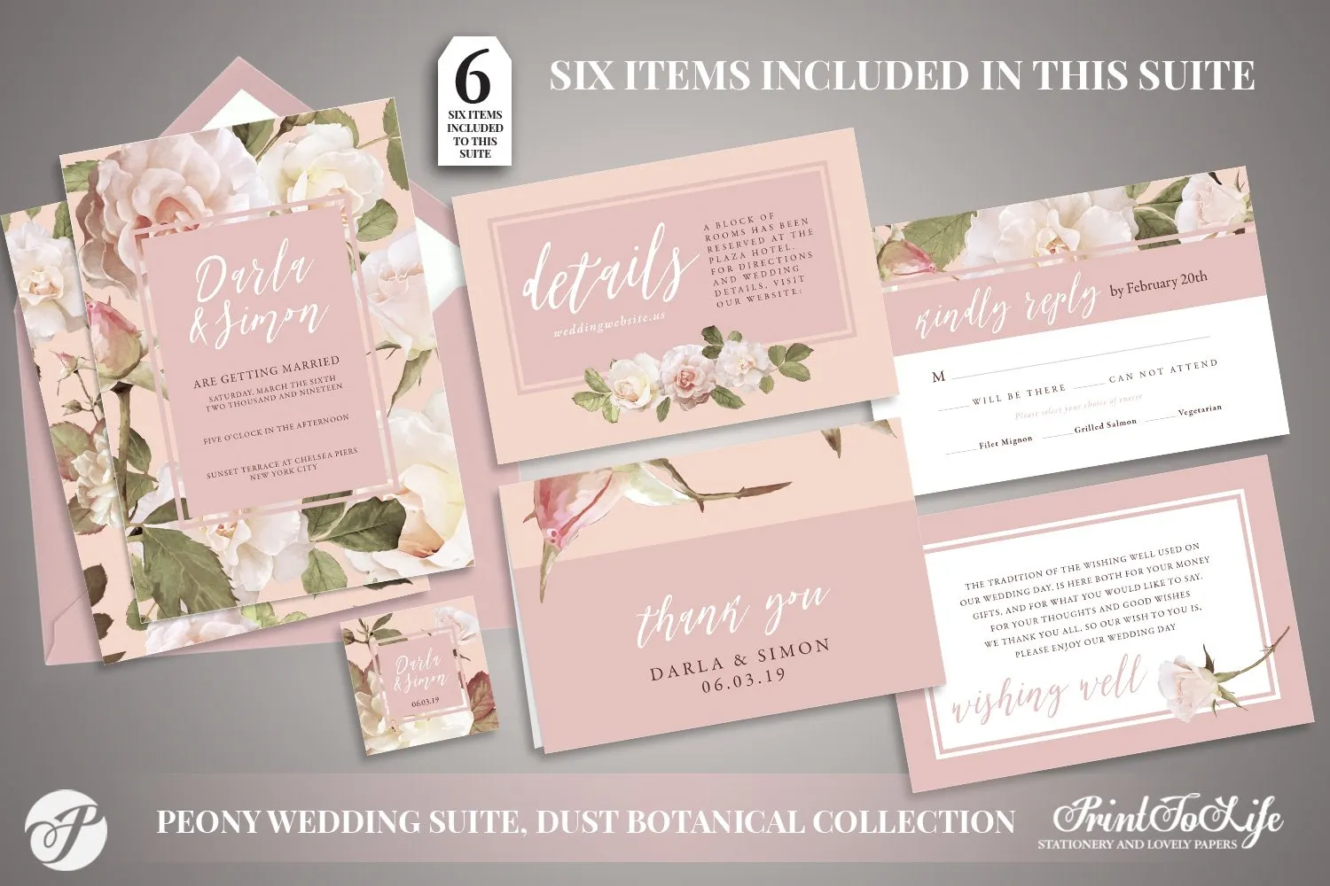 Peony Wedding Invitation Set by Printolife