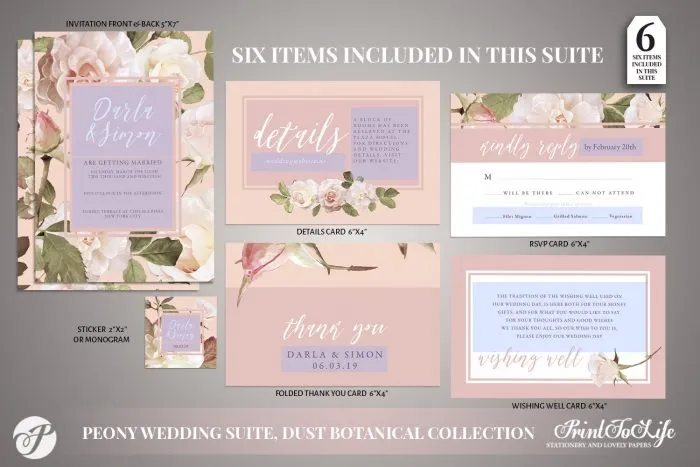 Peony Wedding Invitation Set by Printolife