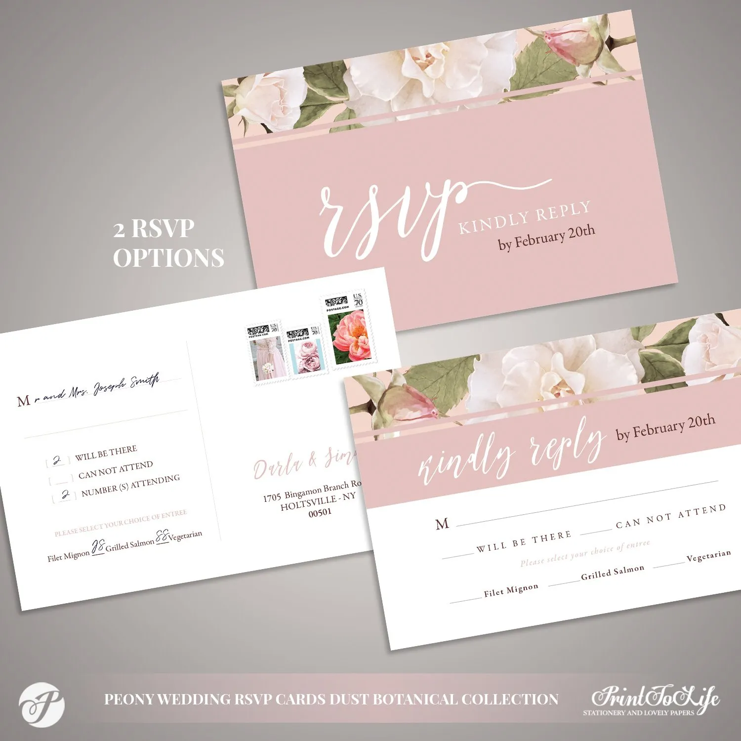 Peony Wedding RSVP Cards by Printolife