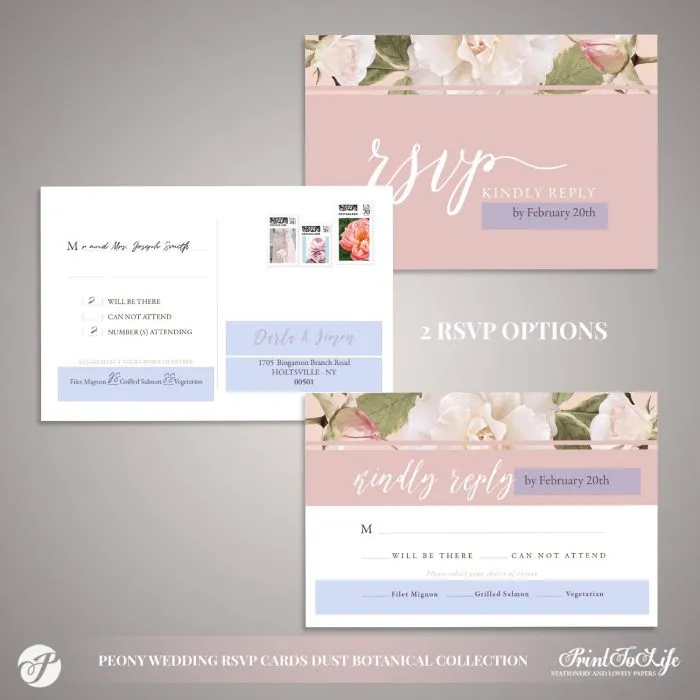 Peony Wedding RSVP Cards by Printolife