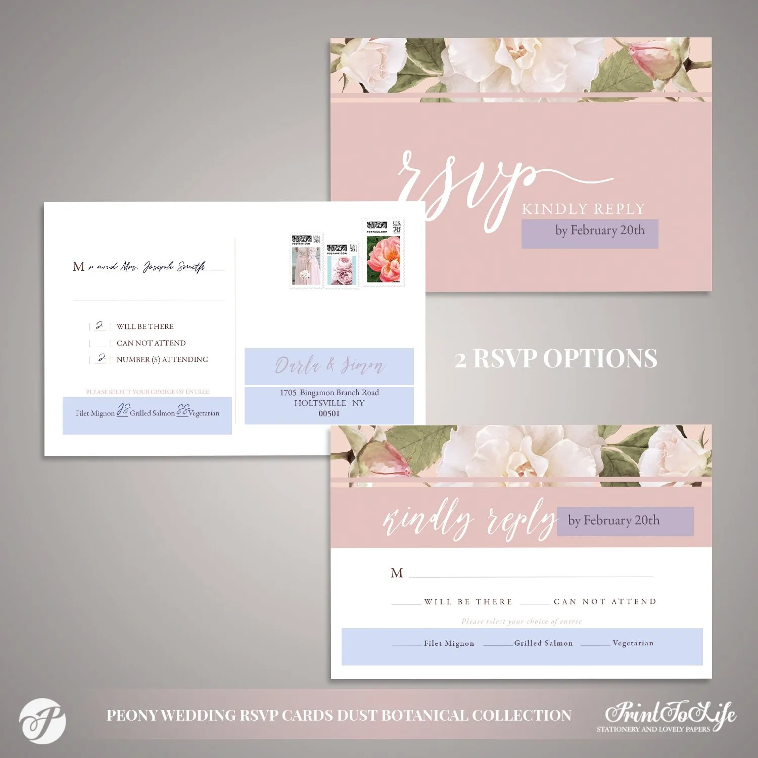 Peony Wedding RSVP Cards by Printolife