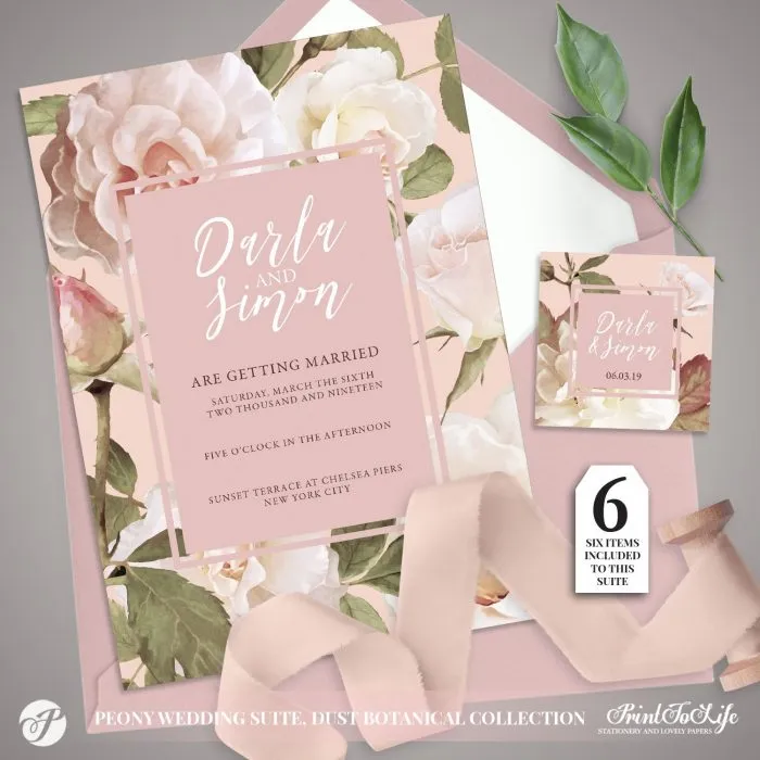 Peony Wedding Invitation Suite by Printolife