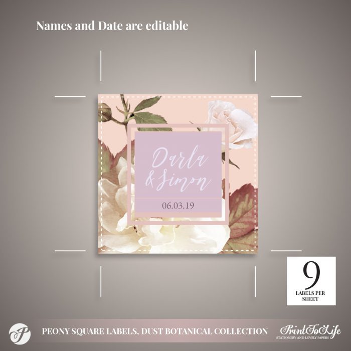 Peony Square Wedding Labels by Printolife
