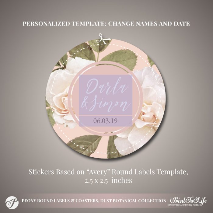 Peony Favor Sticker Template by Printolife