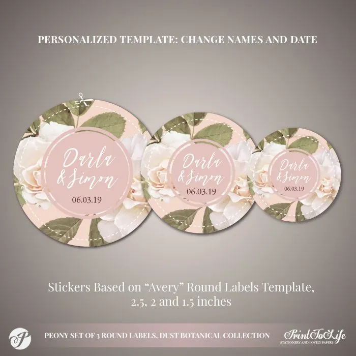 Peony Favor Sticker Template by Printolife