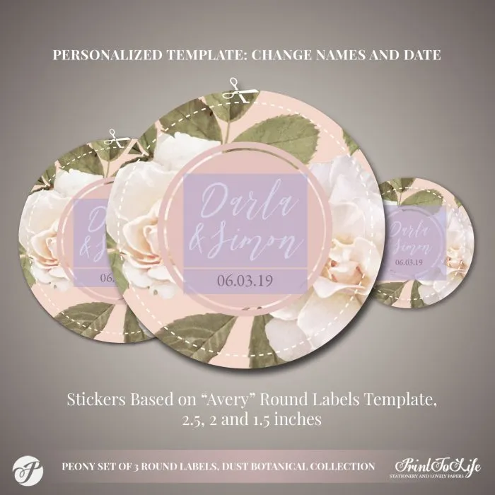 Peony Favor Sticker Template by Printolife