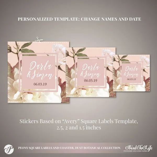 Peony Custom Wedding Labels by Printolife