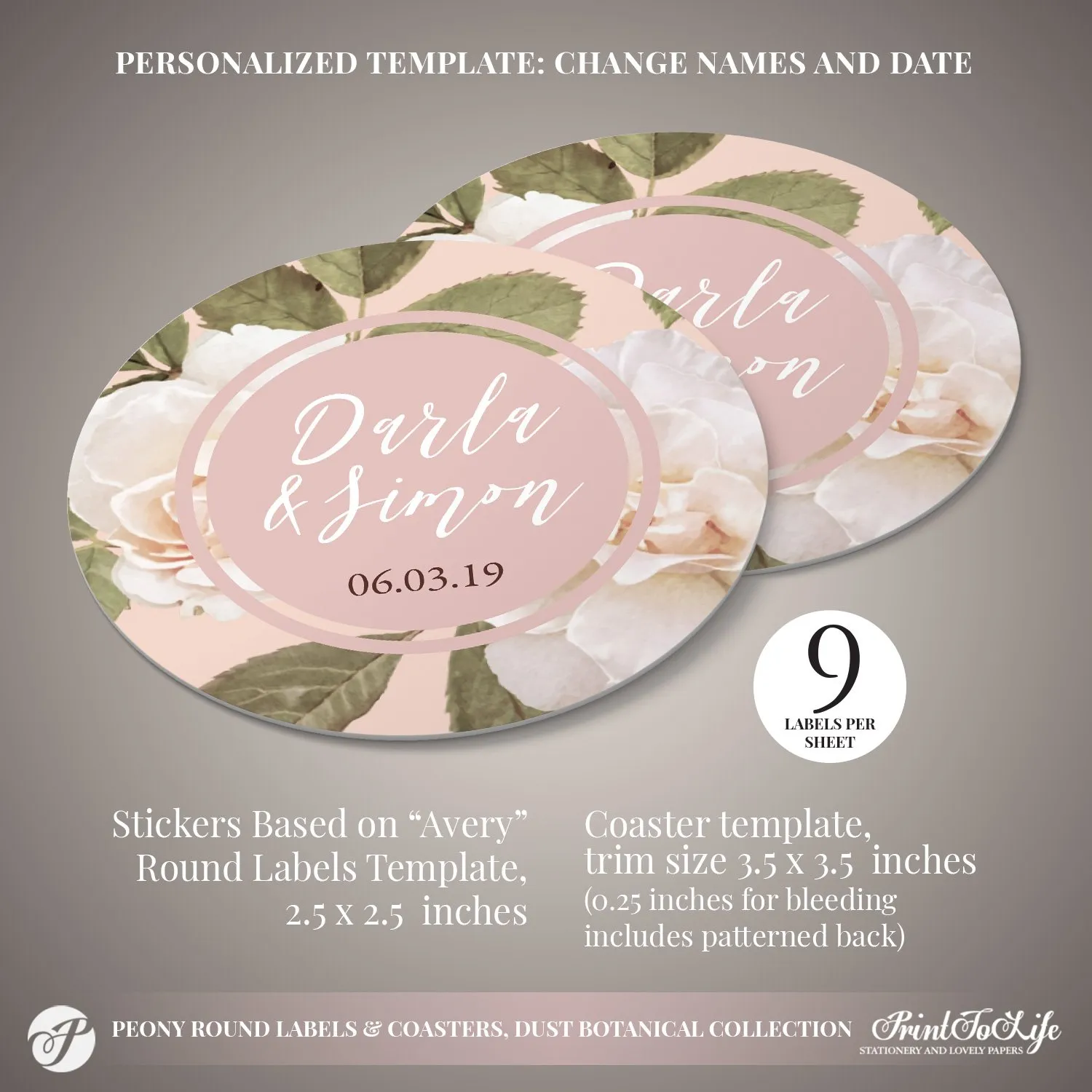 Peony Wedding Coasters by Printolife