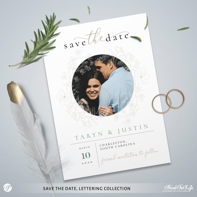 Save the Date invitation | Greenery & lettering destination wedding ...