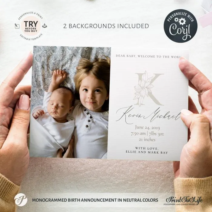 neutral birth announcement template