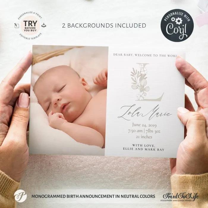 neutral birth announcement template