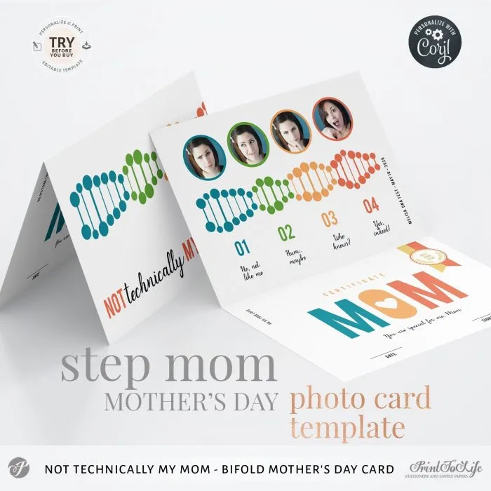 personalized mothers day step mom card
