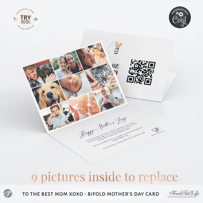 Personalized Mother's Day Card, Bifold Mum Photo card, Printable Photo Template, 4 Layouts + QR code message - Image 5