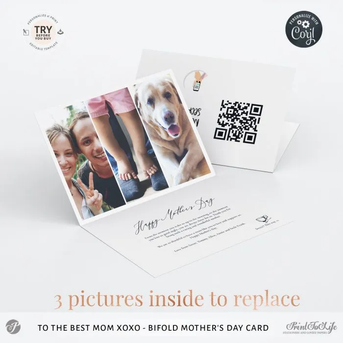 Personalized Mother's Day Card, Bifold Mum Photo card, Printable Photo Template, 4 Layouts + QR code message - Image 3