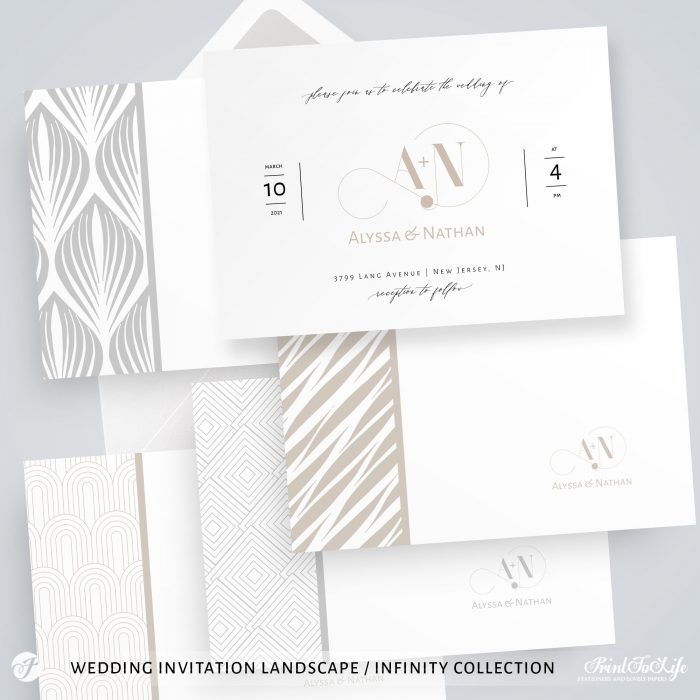 Infinity Wedding Monogram and Invitation Suite, 1 Logo Made to order + Editable Set of 5 templates, Infinity Collection 4