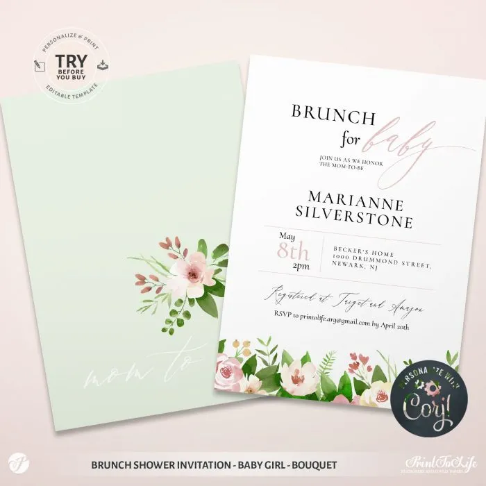 Baby Brunch Shower Invitation, 1 Baby Shower Invitation Template - Image 2