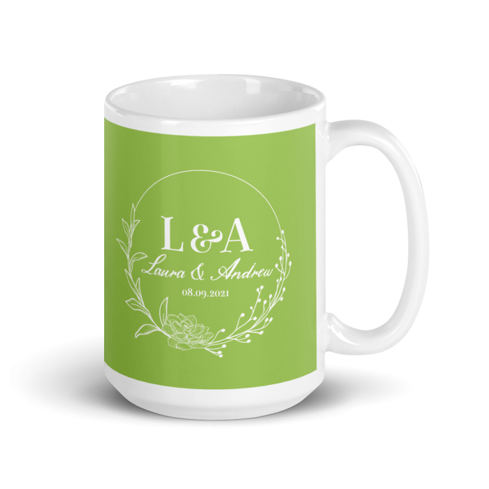 Light green monogrammed mug / Personalized mug 11-15oz / Floral Collection Style 02 2
