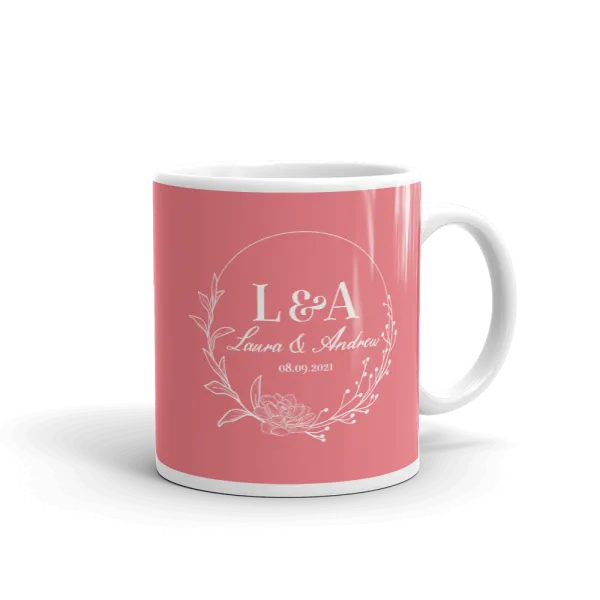 Monogrammed Pink Wedding Mug