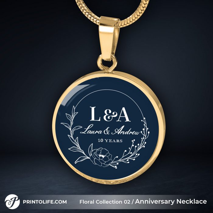 Anniversary Necklace for Wife, Personalized Circle Pendant, Floral collection 2 4
