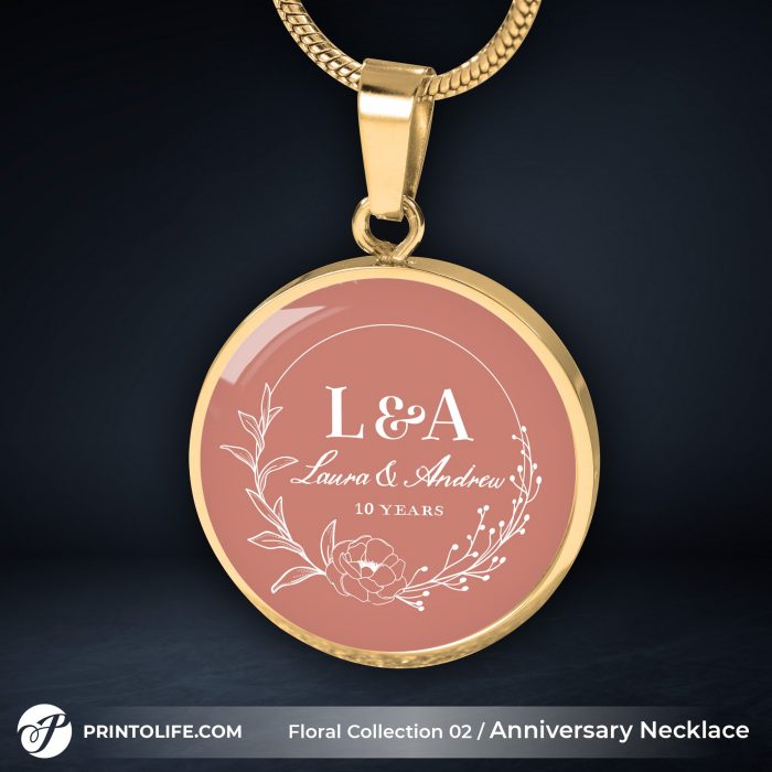 Anniversary Necklace for Wife, Personalized Circle Pendant, Floral collection 2 2