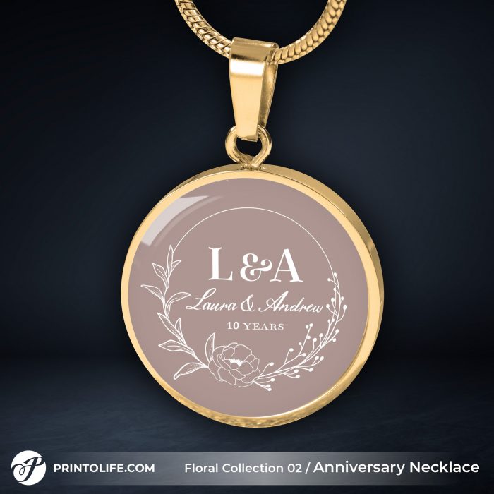 Anniversary Necklace for Wife, Personalized Circle Pendant, Floral collection 2 3
