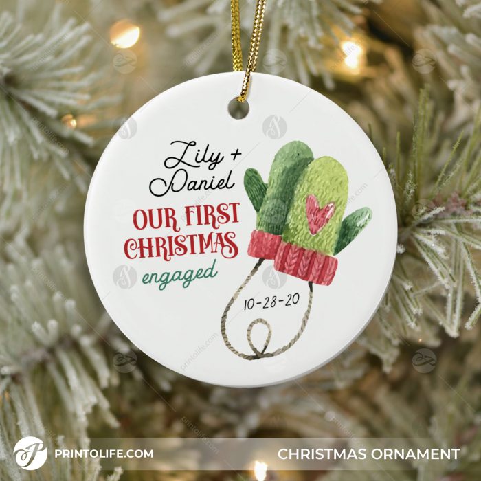 Our First Christmas Engaged Ornament, 1 Personalized Ornament with Names and date 1