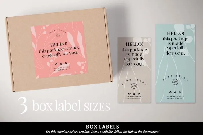 Branded Packaging Template Bundle, Delicate Botanical with 2 coordinated cards, 2 tissue papers and 4 box labels - Image 2