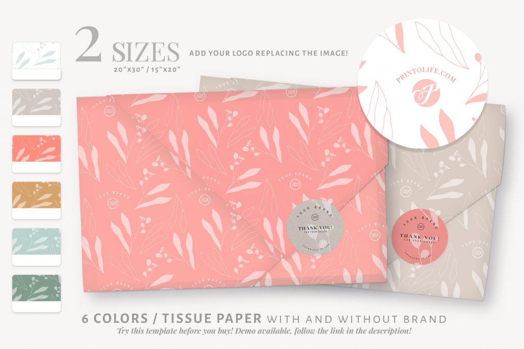 Tissue Paper & 5 Stickers Customizable Design With Your Logo 