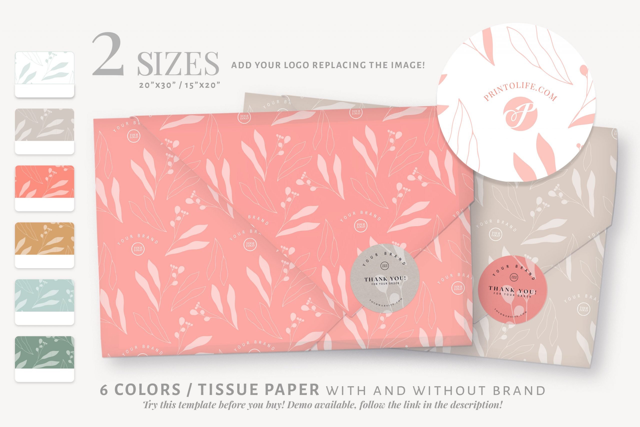 Custom Tissue Paper Template, 2 Printable Wrapping Papers with Brand and  Thank You Sticker - Printolife